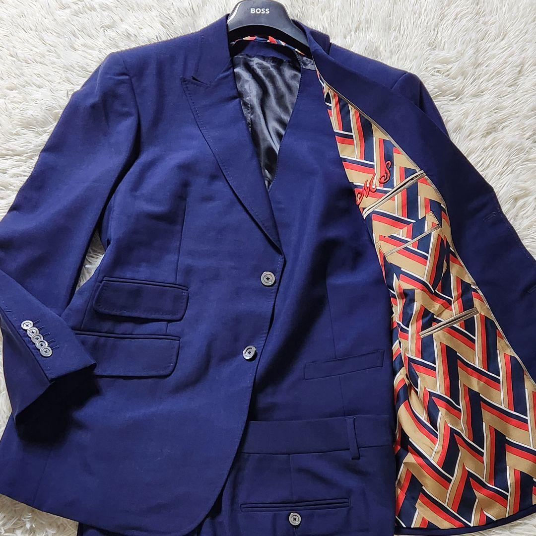 極美品✨XXXL相当 グッチ スーツ 3ピース 現行タグ 裏地総柄 ネイビー