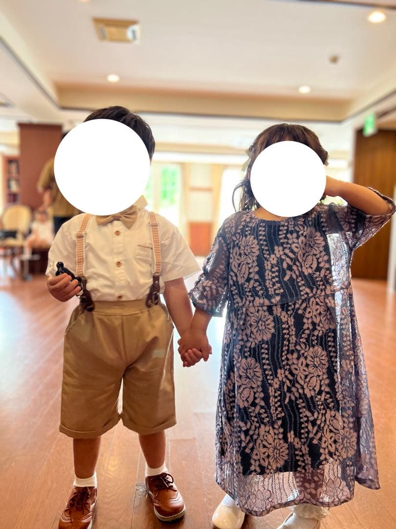 (KIDS) 配色レースエプロンワンピース/ kaene