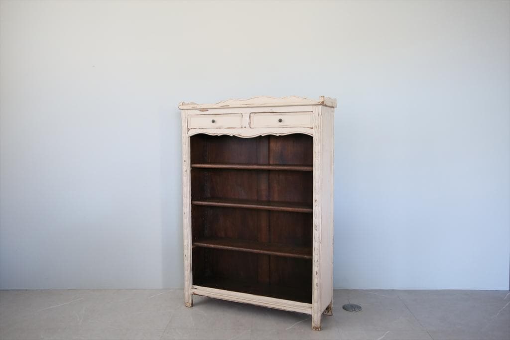 フランスアンティーク木製ブックシェルフ/本棚/飾り棚/食器棚/白色(90-201