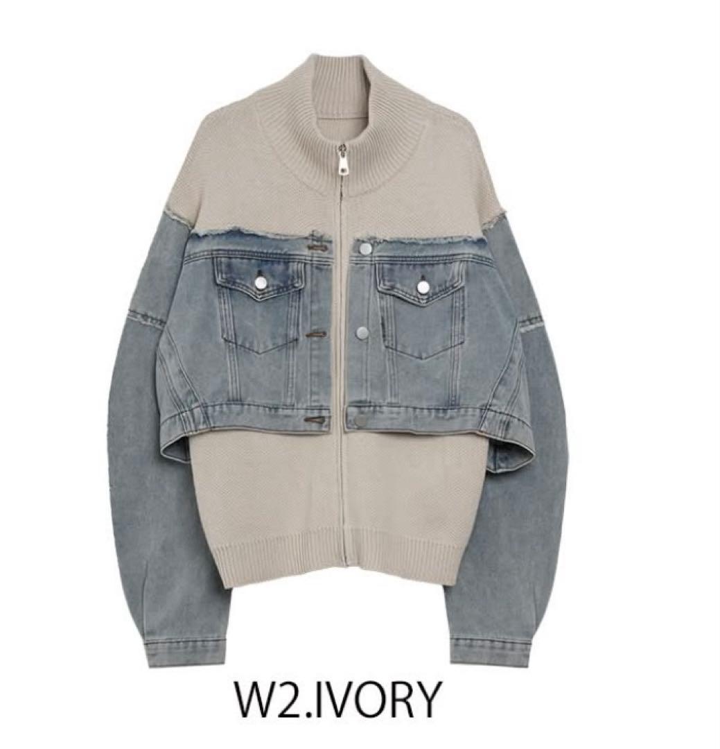 美品✨MICALLE デニムドッキングジップカーディガン ニット ブルゾン