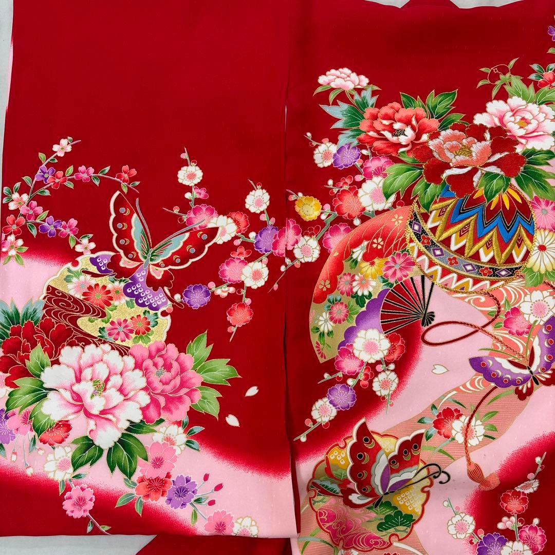 新品正絹産着（お祝着）最高級京友禅伝統染　豪華刺繍四季花祝い毬王朝扇面雪輪文