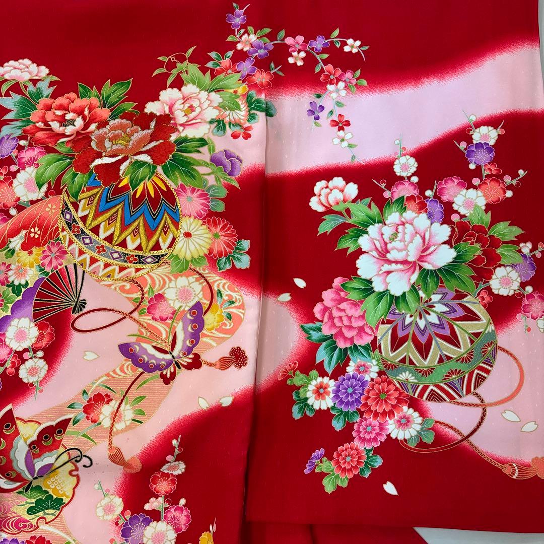 新品正絹産着（お祝着）最高級京友禅伝統染　豪華刺繍四季花祝い毬王朝扇面雪輪文