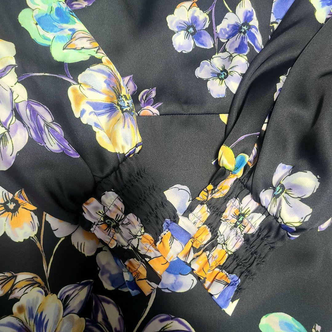 【☆美品☆】1度のみ着用[定価5万4千円]花柄ネイビー長袖ワンピース