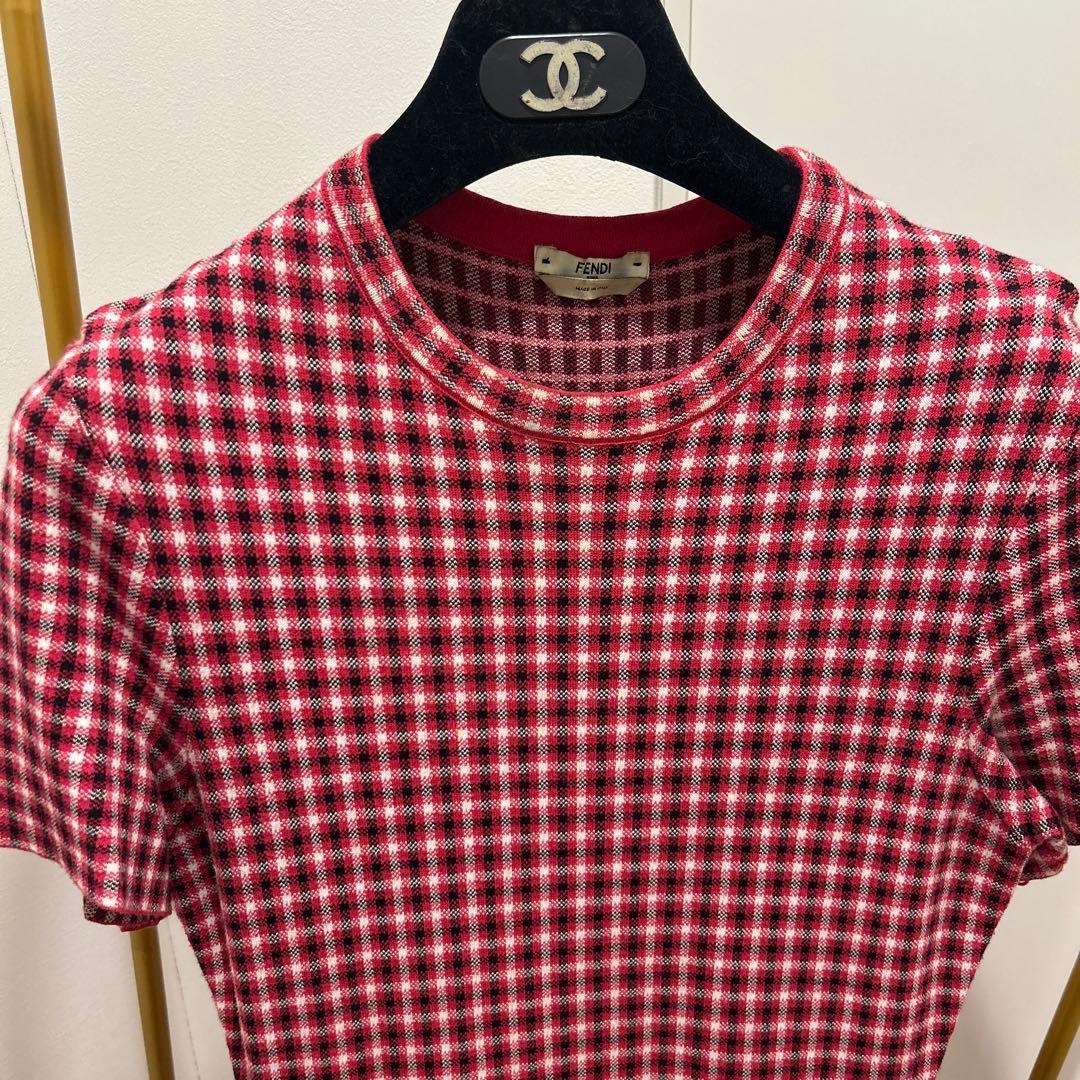 FENDI チェック柄 半袖ニットワンピース
