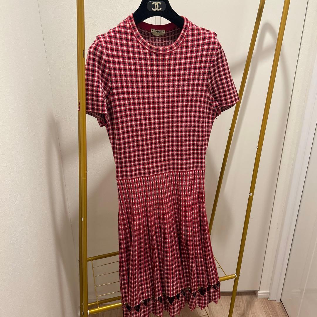 FENDI チェック柄 半袖ニットワンピース