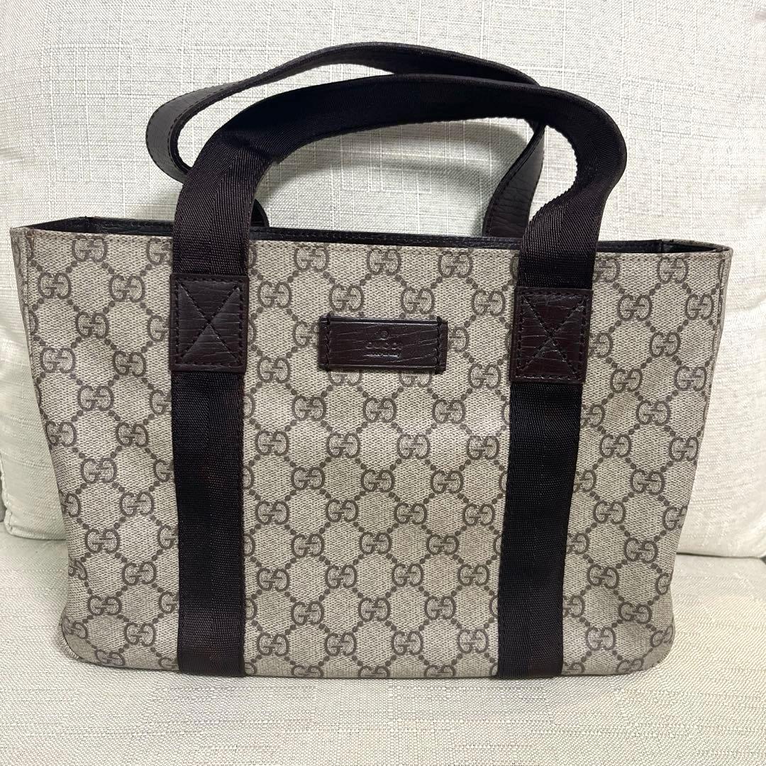 GUCCI グッチ PVC トートバッグ GG柄 レザー ブラウン ハンドバック
