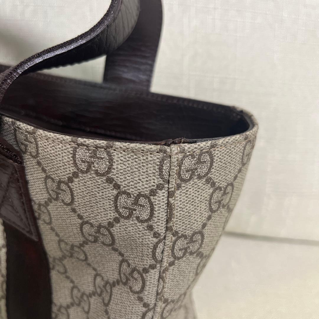 GUCCI グッチ PVC トートバッグ GG柄 レザー ブラウン ハンドバック