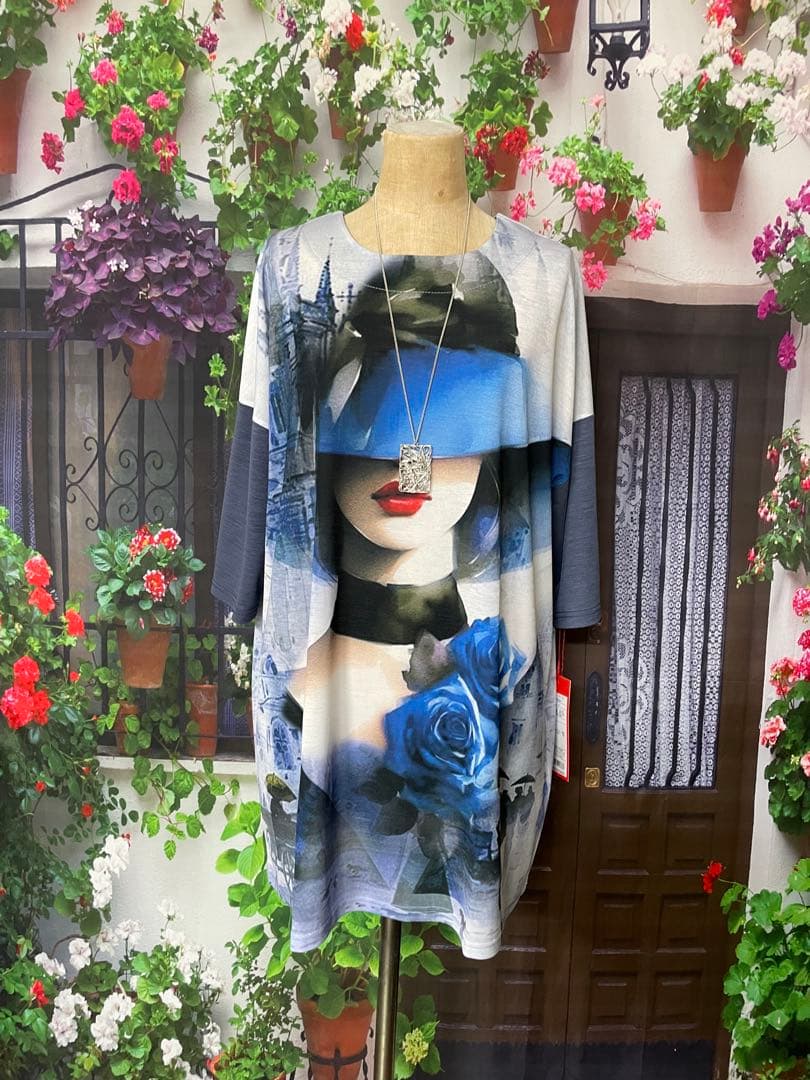 みなる11恋人岬サラッと落ち感素材 デジタルプリントチュニック