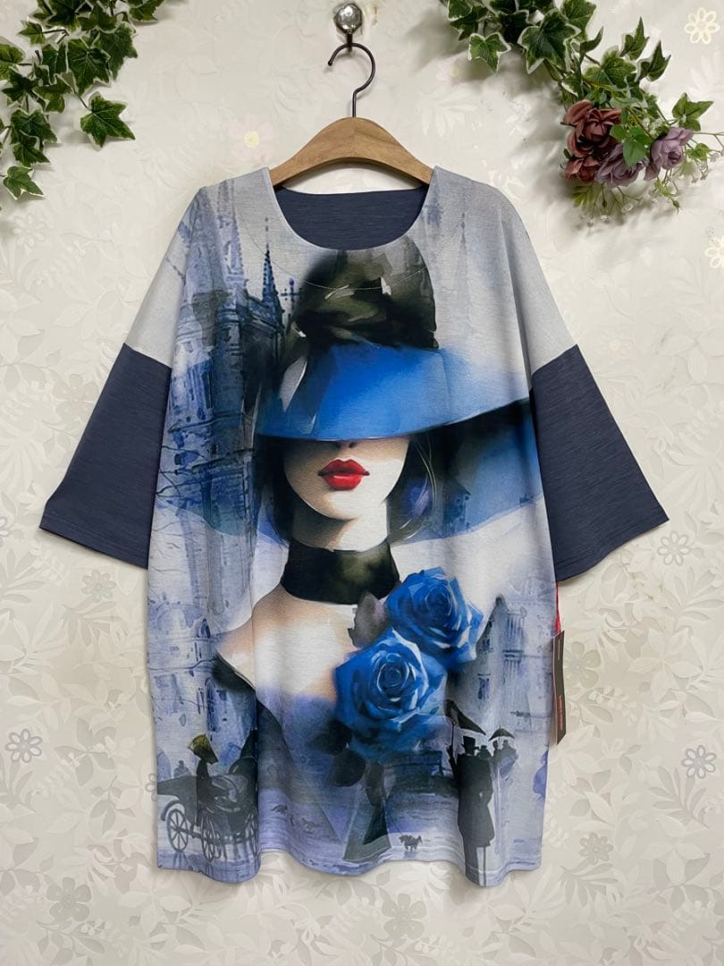 みなる11恋人岬サラッと落ち感素材 デジタルプリントチュニック