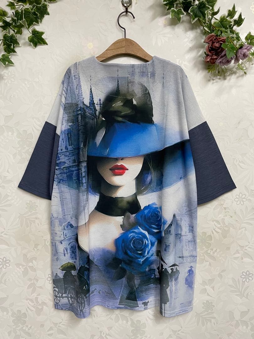 みなる11恋人岬サラッと落ち感素材 デジタルプリントチュニック