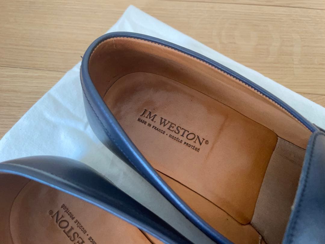 JM WESTON ネイビー レザー ローファー フラットシューズ　25cm