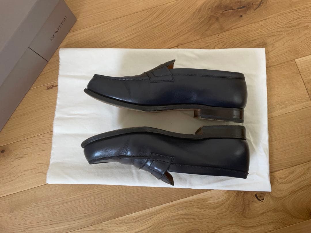 JM WESTON ネイビー レザー ローファー フラットシューズ　25cm