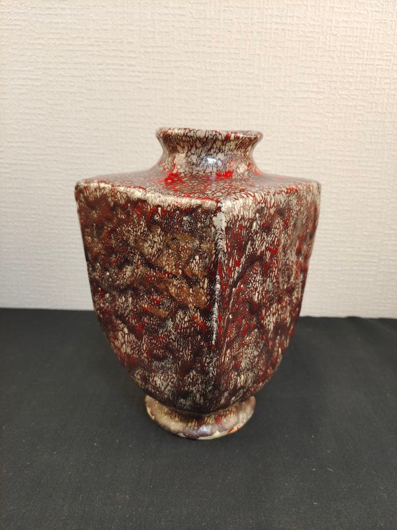 箕面焼　松田箕山　四方花瓶　花器　花生　茶道　茶道具　陶芸　 古美術品　共箱