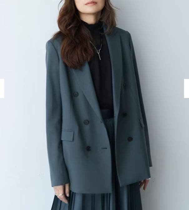 ICB L【洗える】ウール2WAYストレッチ ダブルブレストジャケット ブルー系