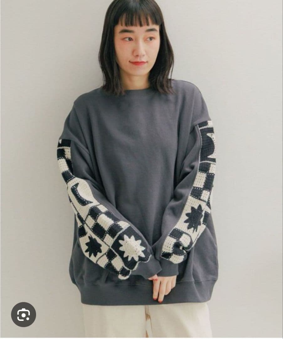 ☆こはるる☆ニコアンド　クロシェコンビプルオーバー Lサイズ チャコール