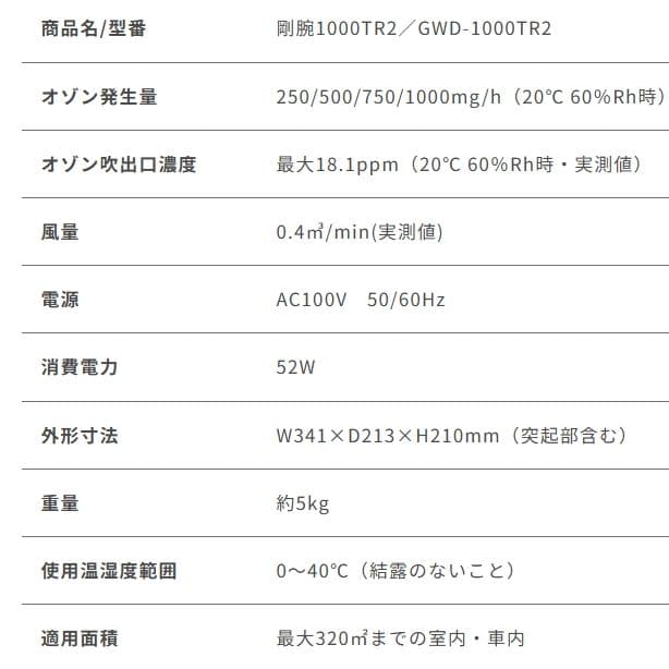 オゾン発生器 剛腕 GWD-1000TR2 除菌 脱臭 食品管理 24時間タイマ