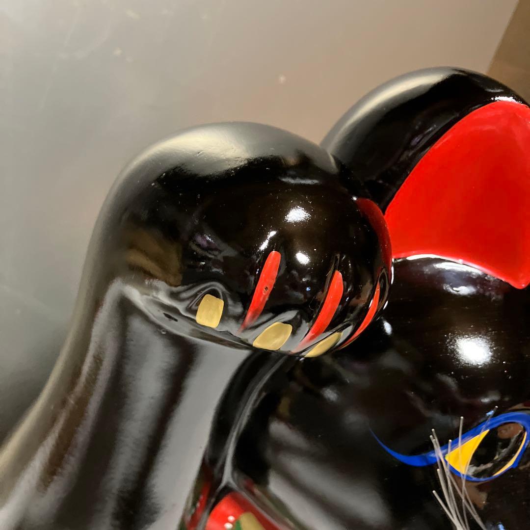 レトロ　招き猫　黒　貯金箱　超特大　(25)