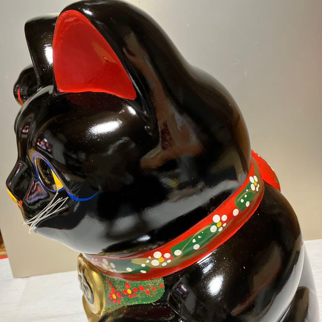 レトロ　招き猫　黒　貯金箱　超特大　(25)