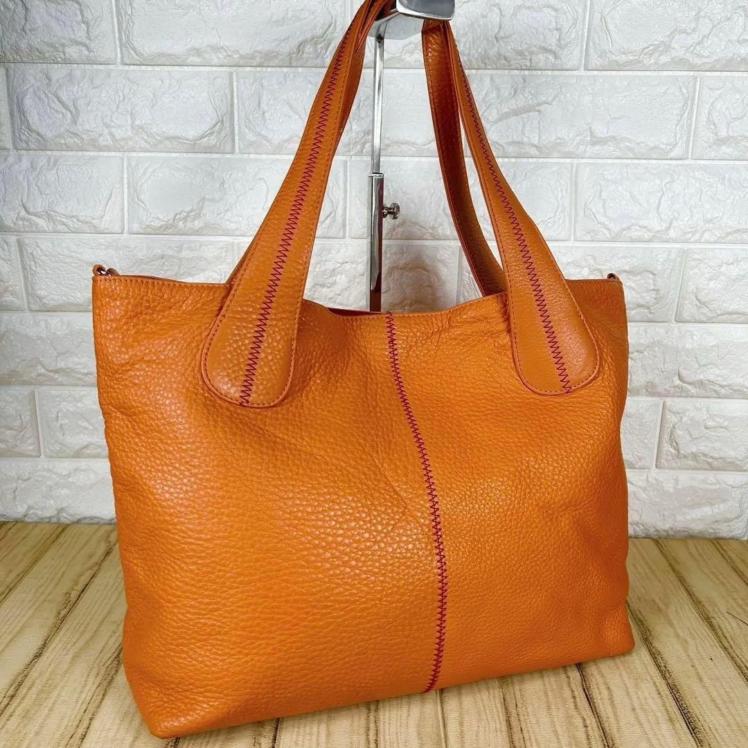 【げんだが】濱野皮革工藝 ハマノ トートバッグ リゼ シボ革 オレンジ