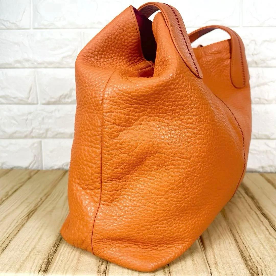 【げんだが】濱野皮革工藝 ハマノ トートバッグ リゼ シボ革 オレンジ