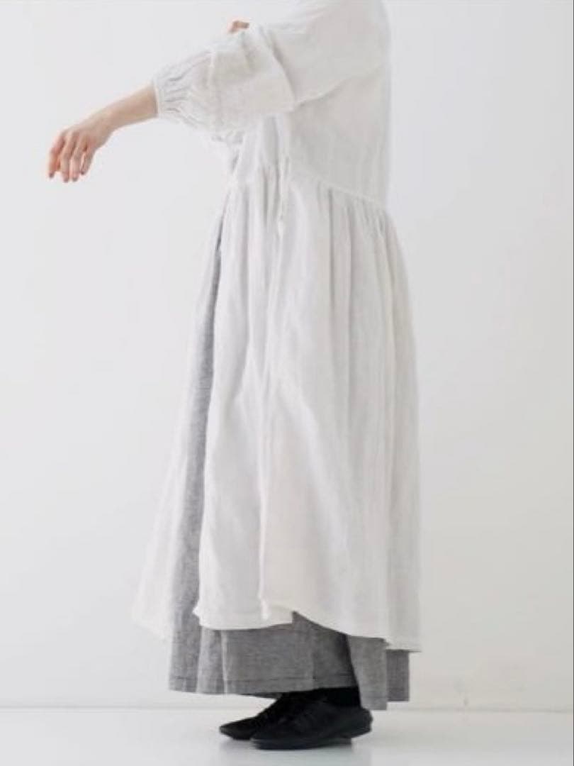 nest Robe ⿻ リネン 近江晒レース切り替え袖ワンピース 白 ナチュラル