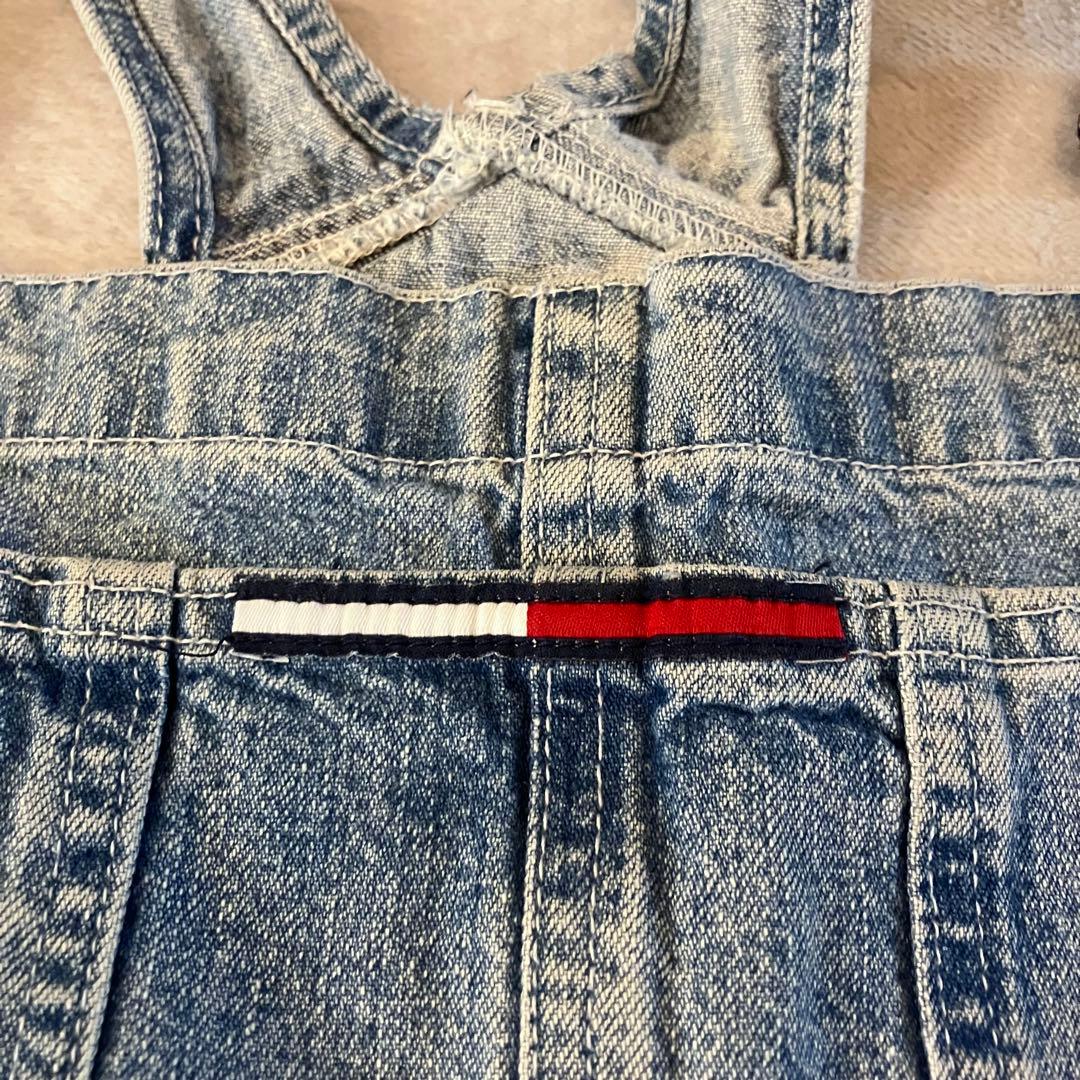 90sトミージーンズ　カナダ製オーバーオール肩紐切り替えデザイントリコロール刺繍