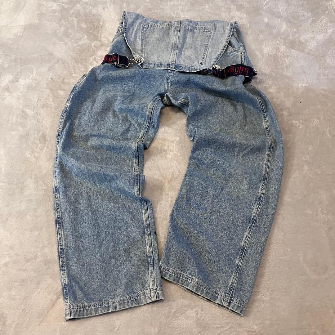 90sトミージーンズ　カナダ製オーバーオール肩紐切り替えデザイントリコロール刺繍