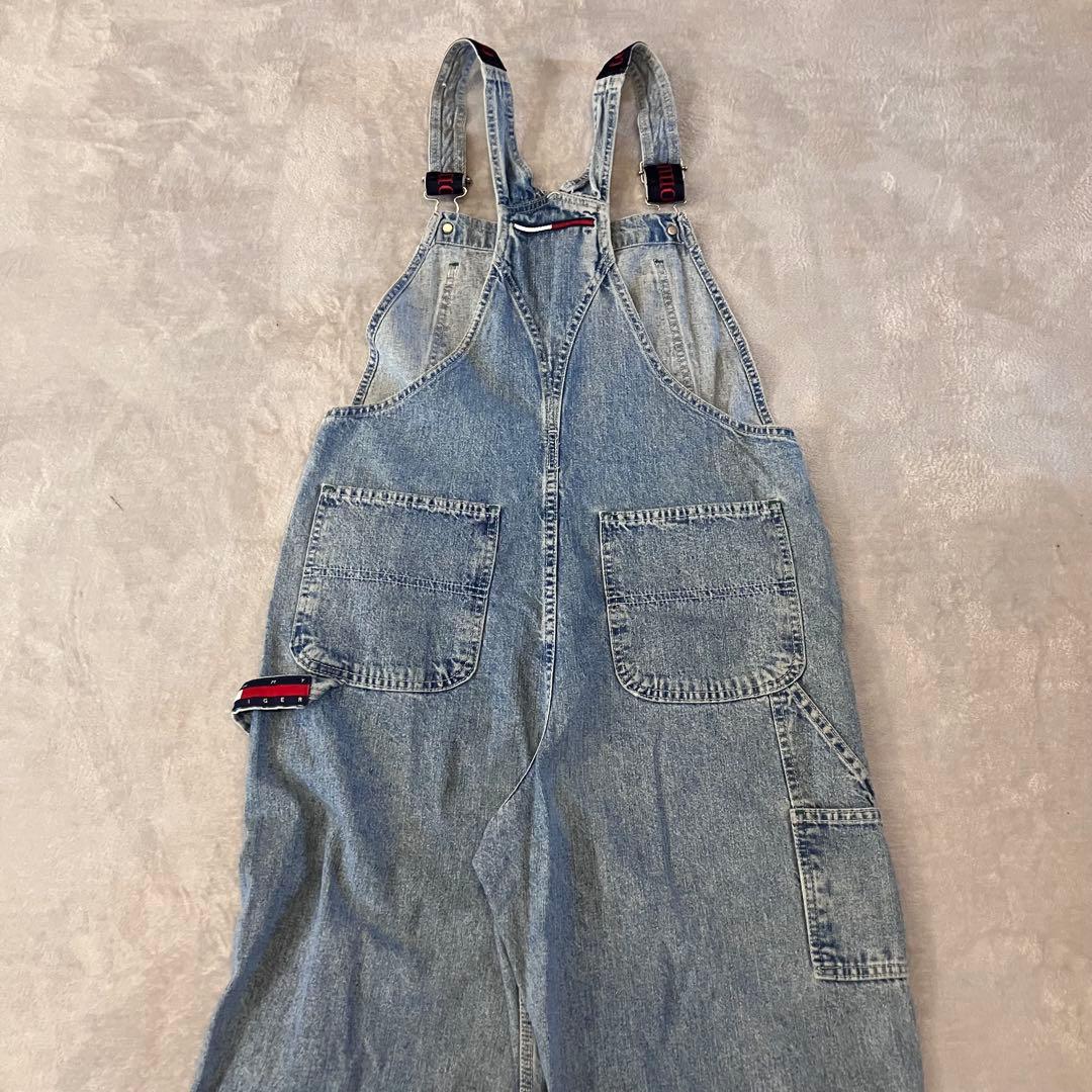 90sトミージーンズ　カナダ製オーバーオール肩紐切り替えデザイントリコロール刺繍