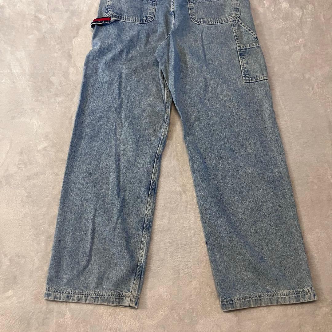 90sトミージーンズ　カナダ製オーバーオール肩紐切り替えデザイントリコロール刺繍