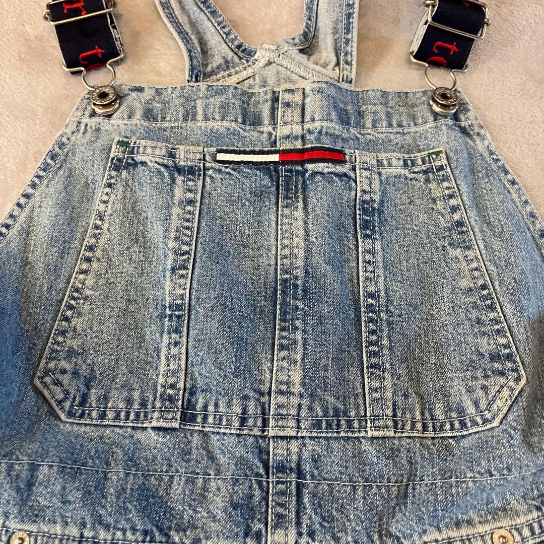 90sトミージーンズ　カナダ製オーバーオール肩紐切り替えデザイントリコロール刺繍