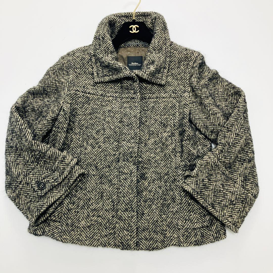 超希少サイズ　美品　マックスマーラ　スタンドカラーコート　ヘリンボーン　XL