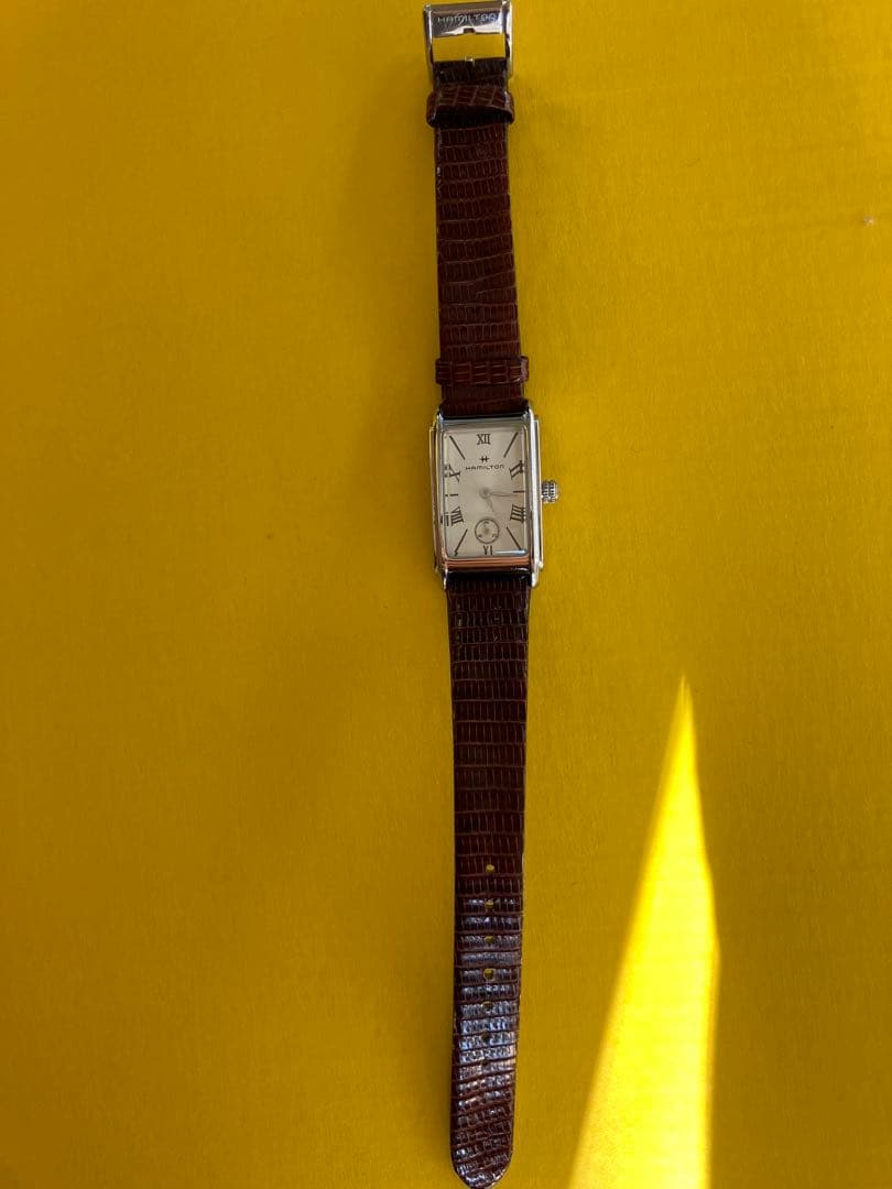 ハミルトン　ブラウンレザー 長方形ケース 時計