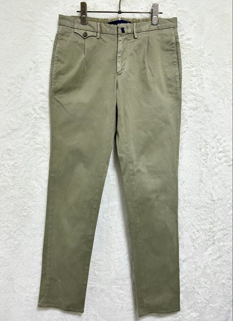 【美品】INCOTEX メンズ 製品染め パンツ 46 M 79cm 薄カーキ