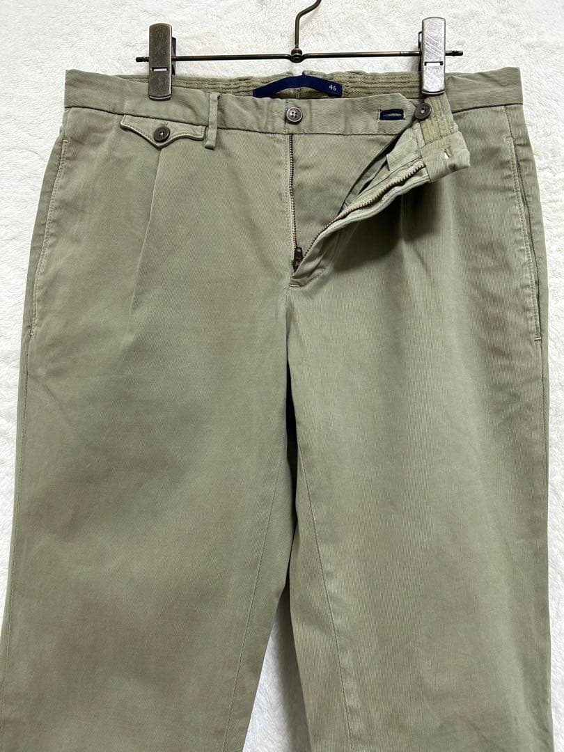 【美品】INCOTEX メンズ 製品染め パンツ 46 M 79cm 薄カーキ