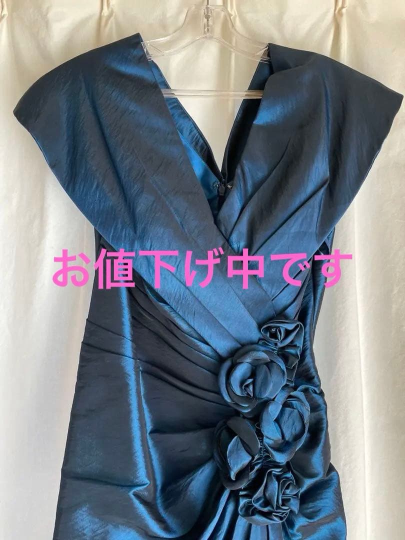 ドレス　ロング　青　ブルー　演奏会　パーティ　発表会　Ｍ　共布　サテン　光沢