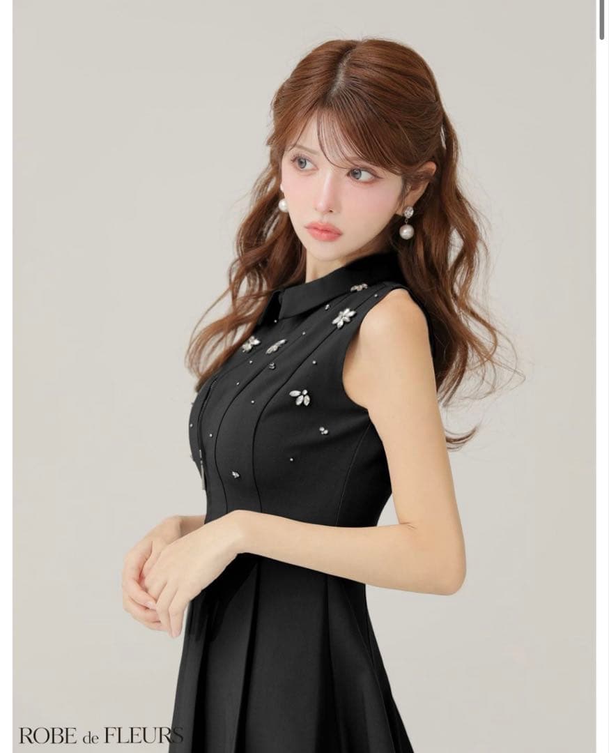 ROBEdeFLEURS/襟付きノースリーブフレアミニキャバドレス