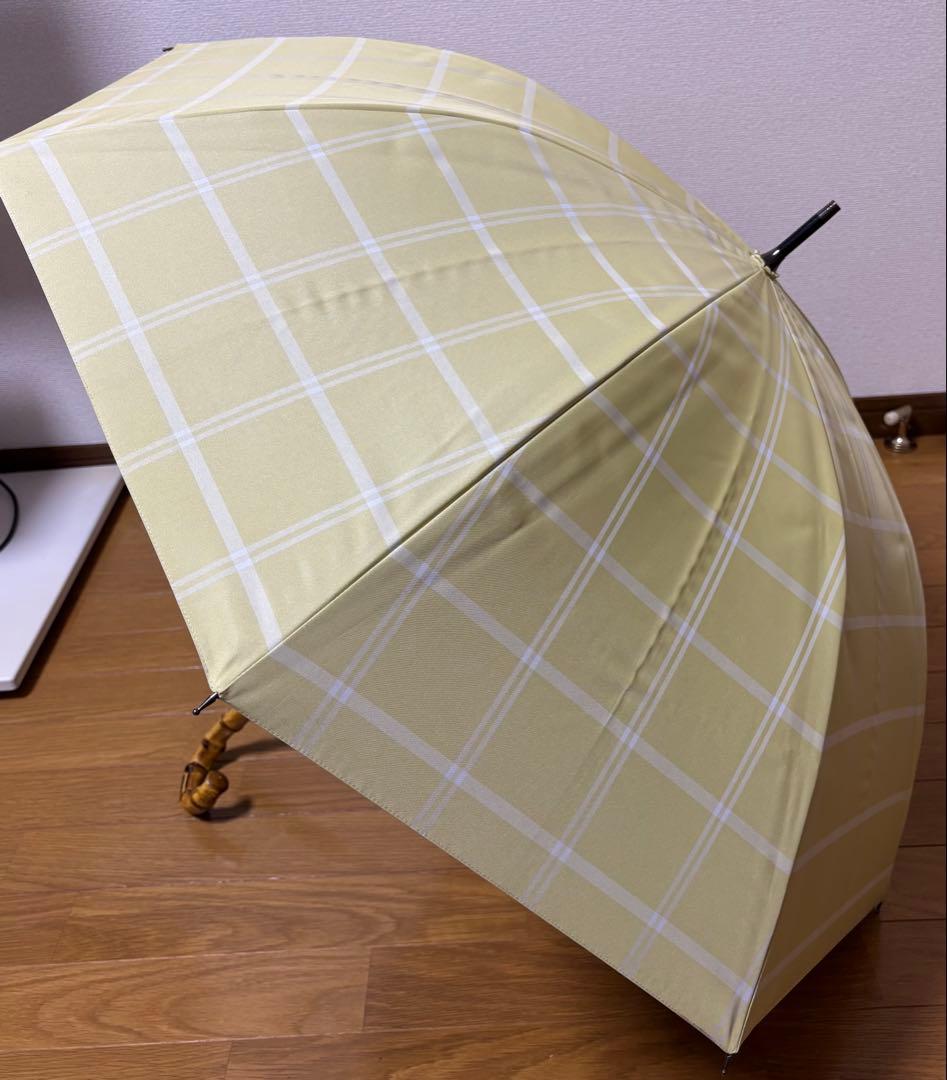 サンバリア100 長傘 Mサイズ チェック イエロー 竹手元