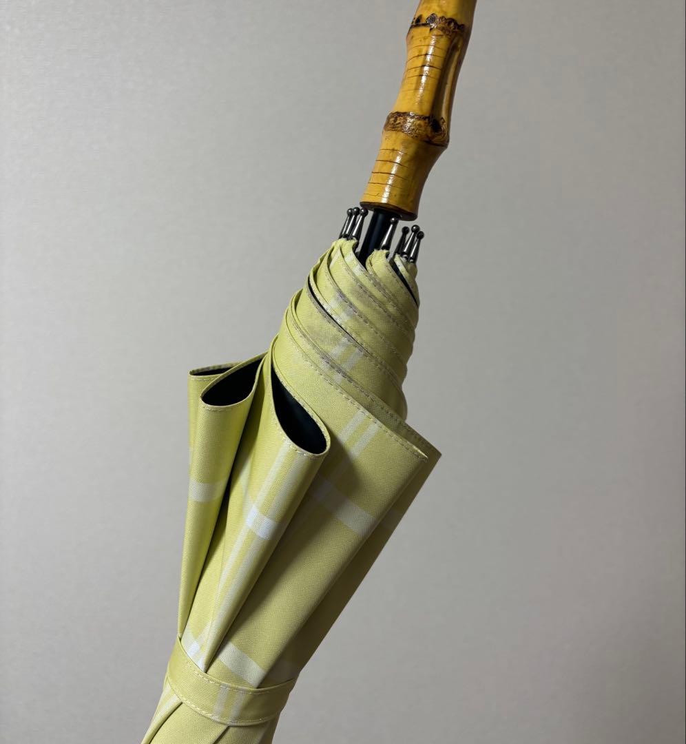 サンバリア100 長傘 Mサイズ チェック イエロー 竹手元