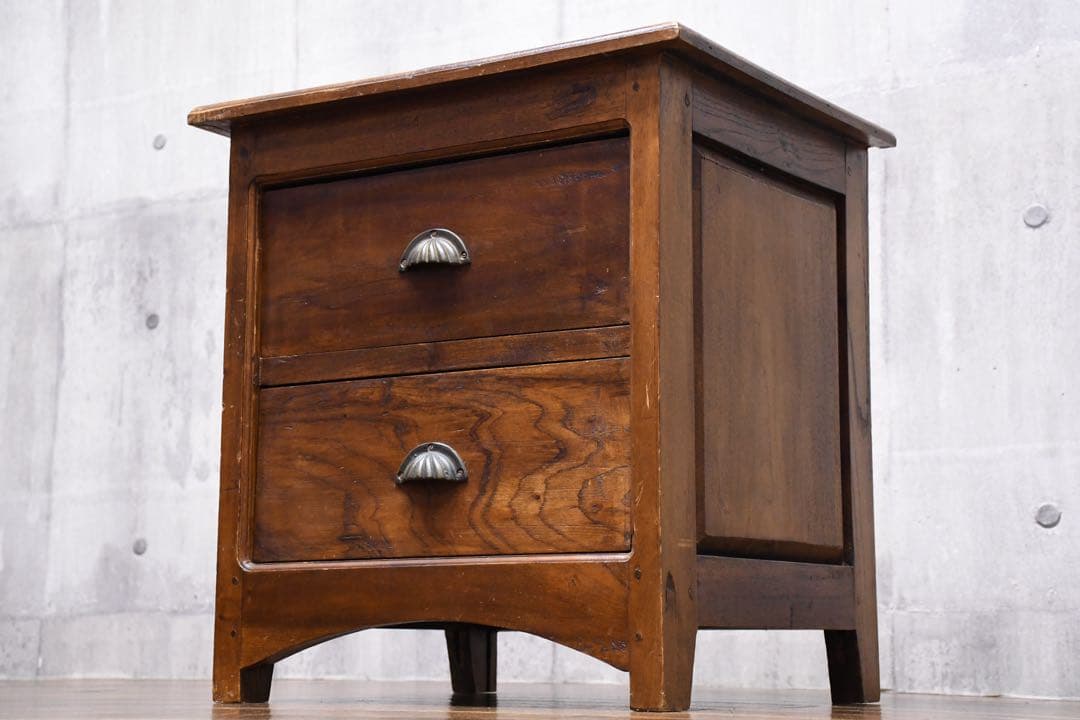 EEK59 アジアンアンティーク調 2段 サイドチェスト シーシャムウッド無垢材