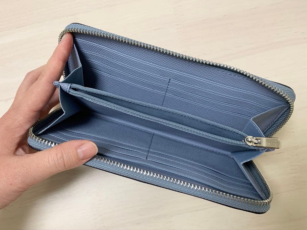 【新品未使用】COACH 長財布 ラウンドファスナー 水色 ブルー 箱 不織布袋