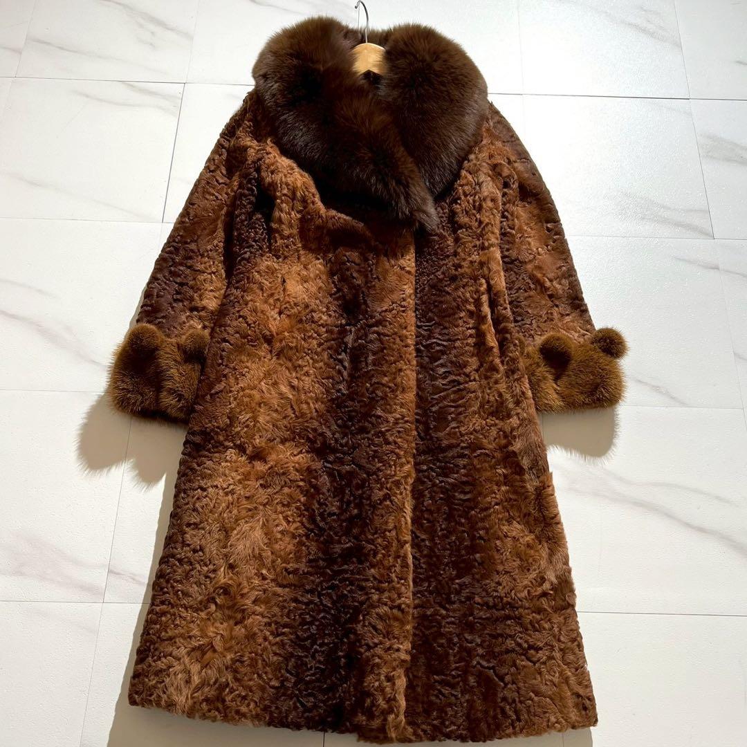 デザイン性◎デミバフミンク アストラカン カラーフォックス ロングコート