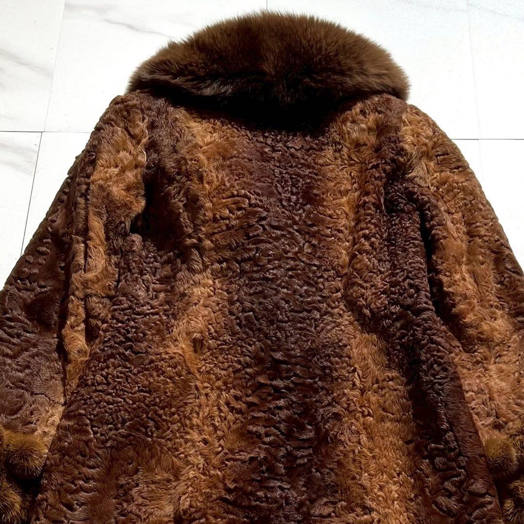 デザイン性◎デミバフミンク アストラカン カラーフォックス ロングコート