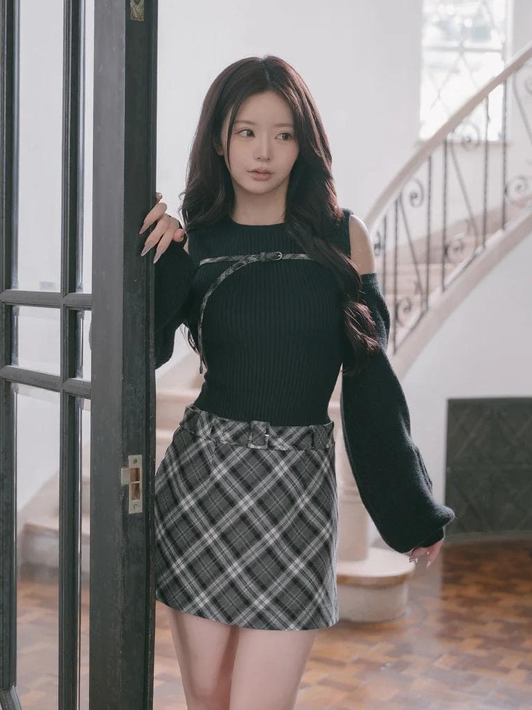 Darich ダーリッチ ドッキングミドルウエストニットミニワンピース