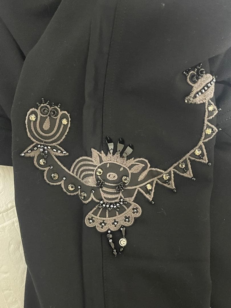 新品アルベロベロブタちゃん刺繍ジュエル素敵黒楽々ウエストゴムパンツサイズL豪華