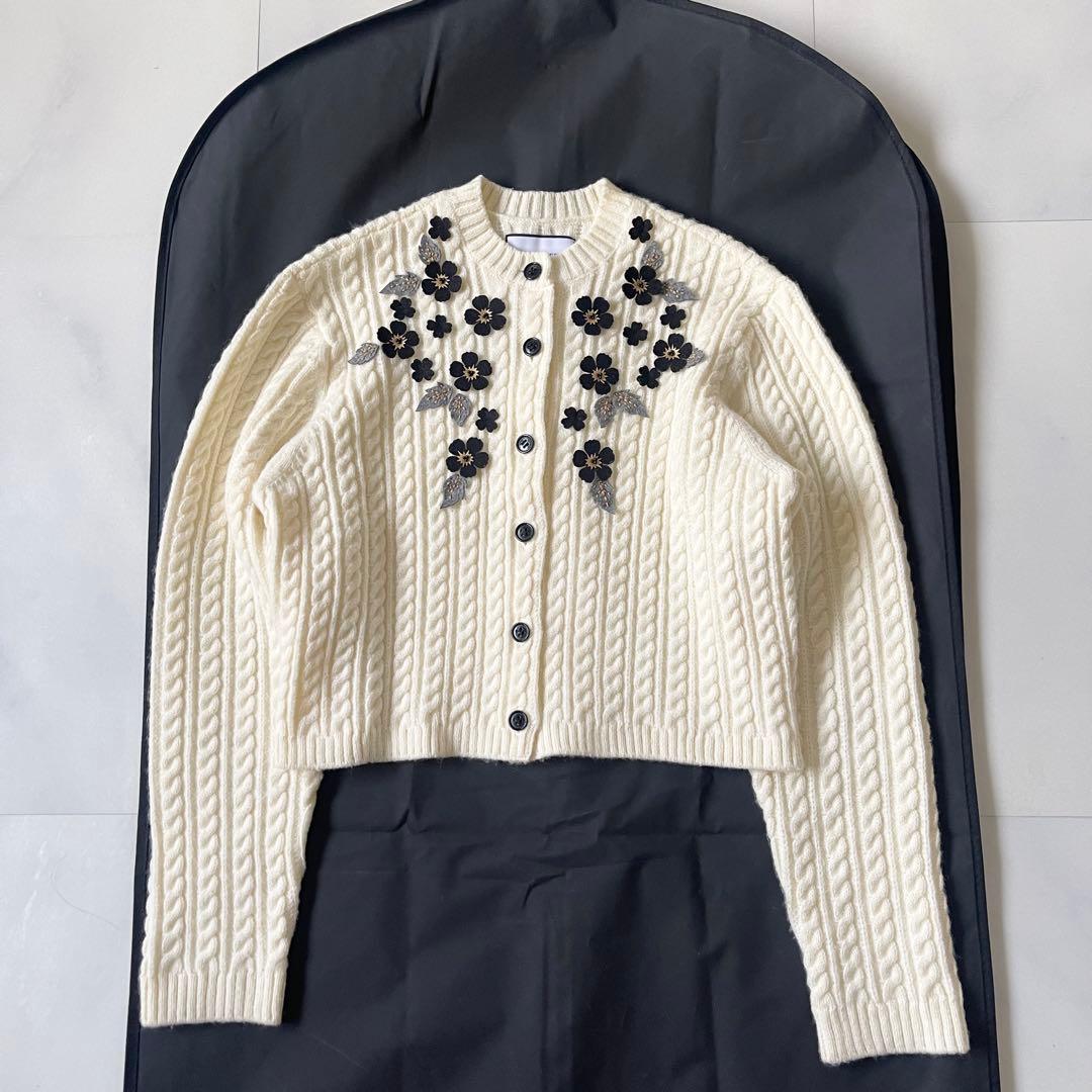 美品✨ セブンテン アップリケケーブルカーディガン オフホワイト 2024 S