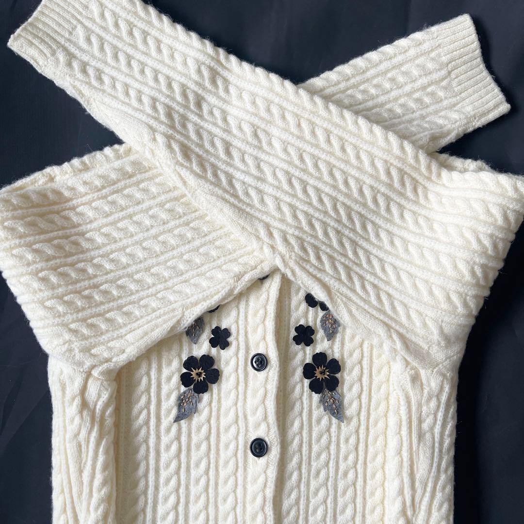 美品✨ セブンテン アップリケケーブルカーディガン オフホワイト 2024 S