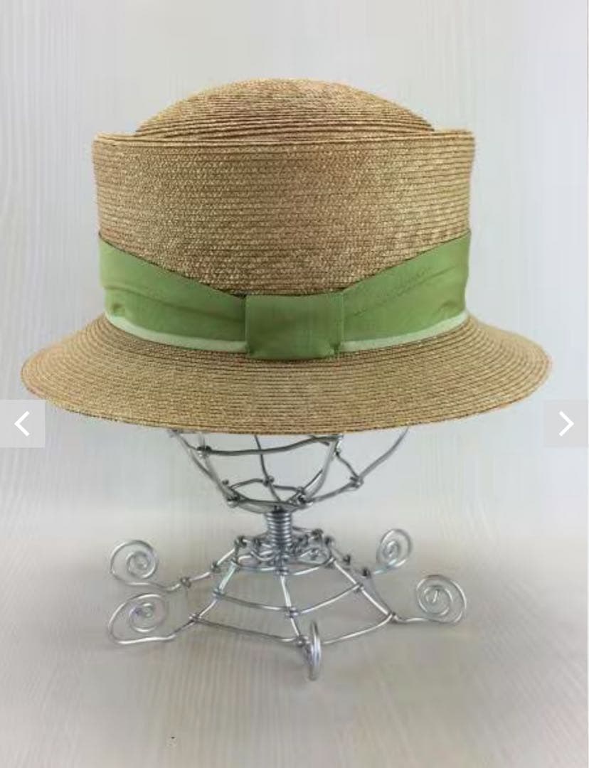 foxeyストローハット 緑リボン付き