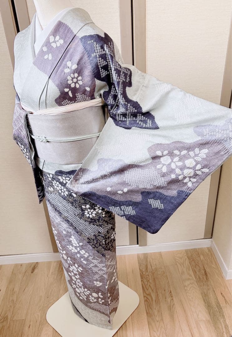 訪問着　一つ紋　フルセット　裄69 絞り 卒業式　入学式　お宮参　袋帯 M