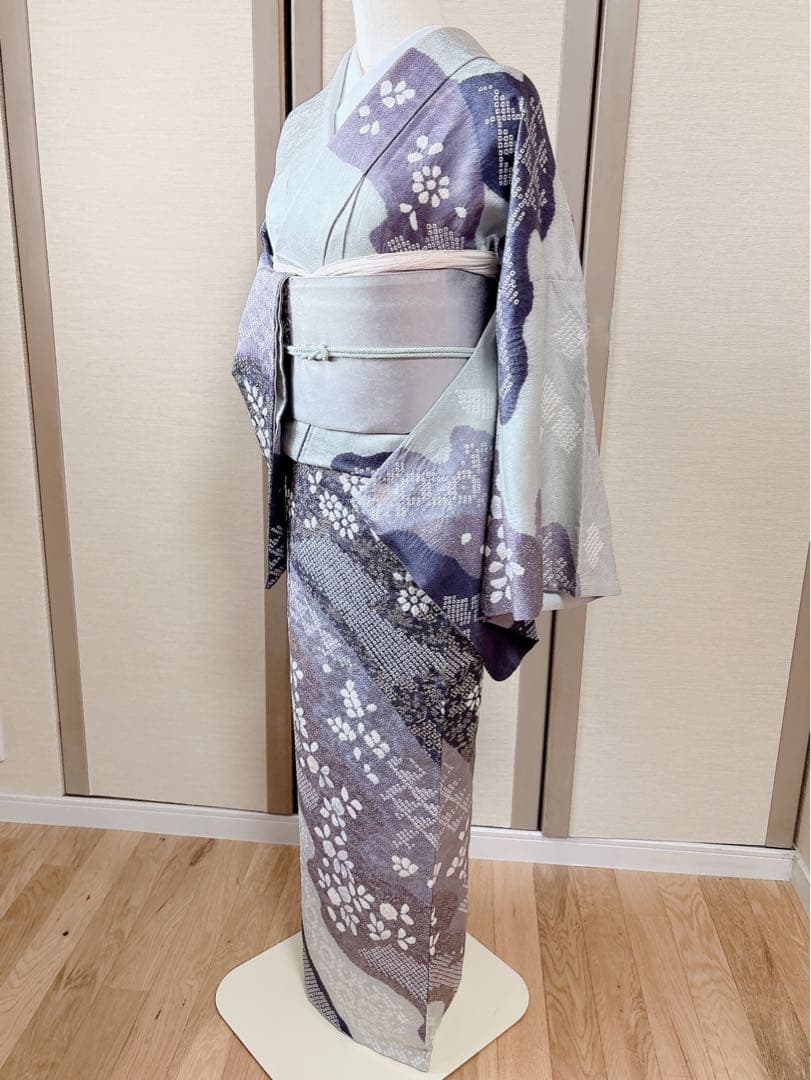 訪問着　一つ紋　フルセット　裄69 絞り 卒業式　入学式　お宮参　袋帯 M