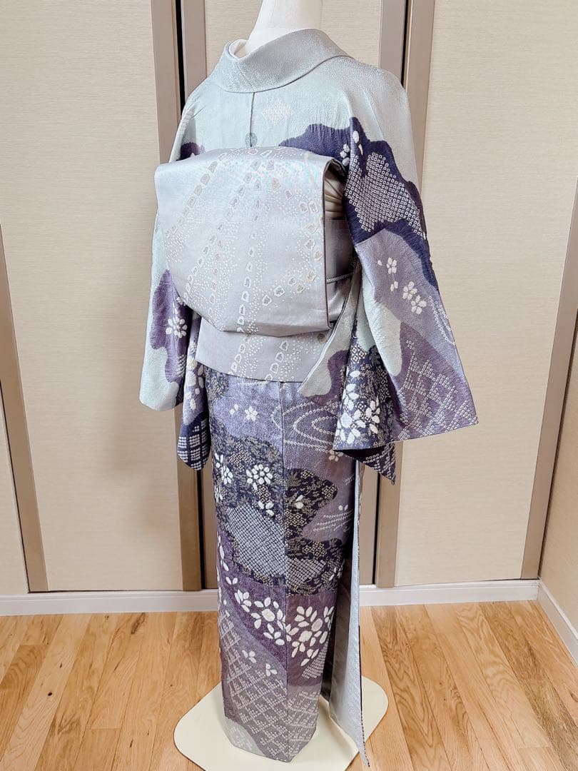 訪問着　一つ紋　フルセット　裄69 絞り 卒業式　入学式　お宮参　袋帯 M